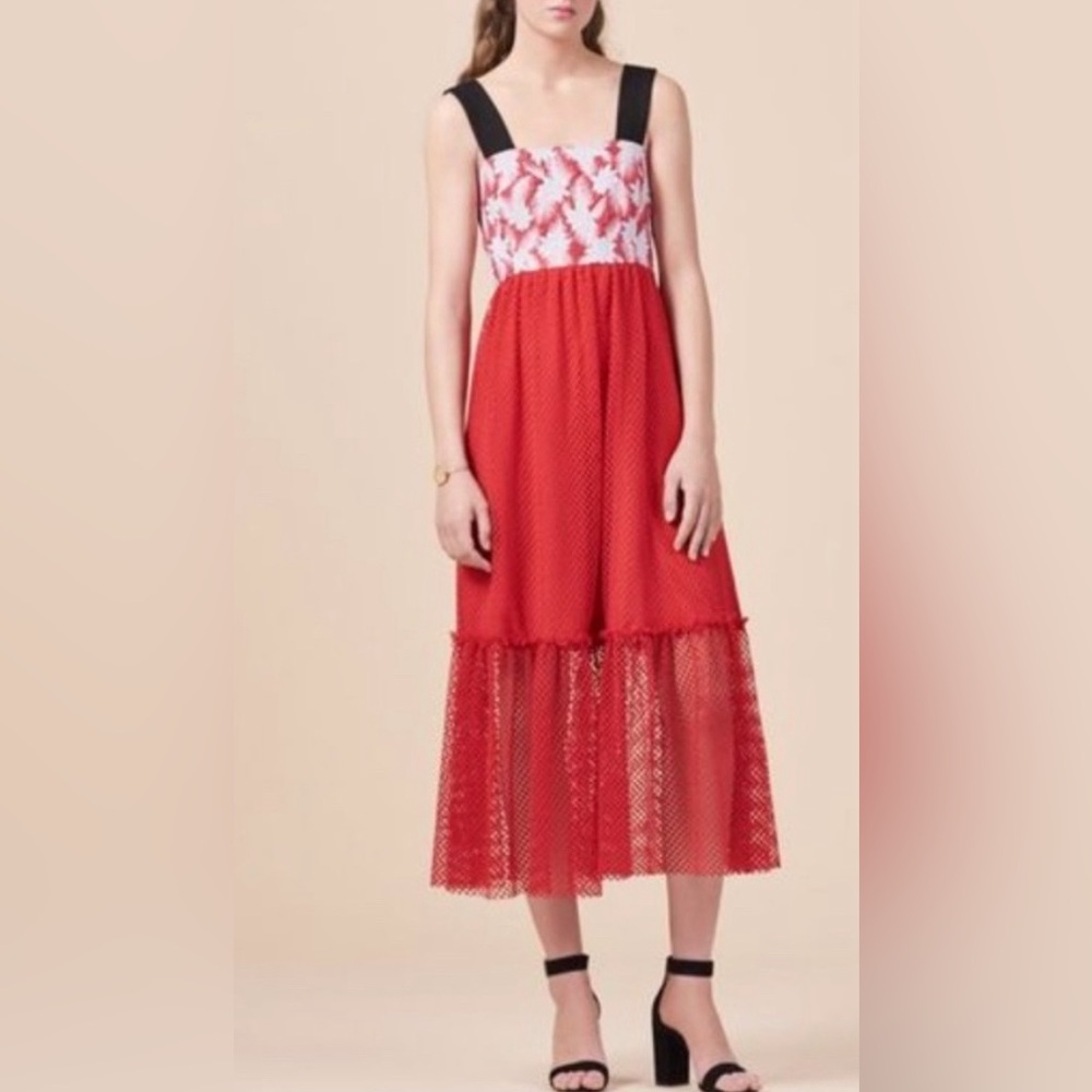 MAJE Ramila Rouge Mixed Media Floral Dress - S